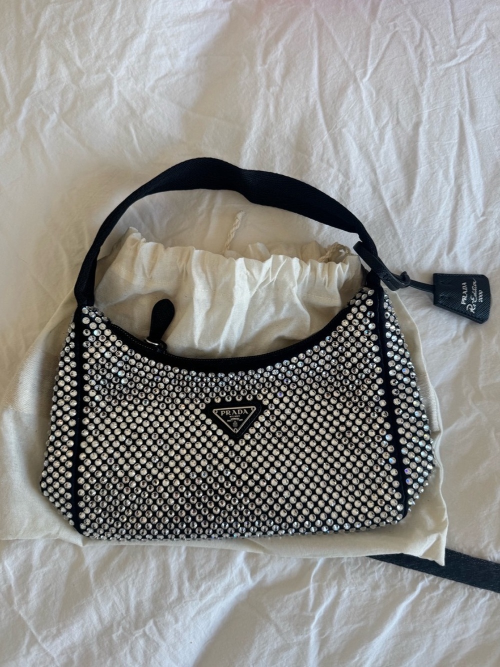 Prada Black Crystal-Studded Shoulder Bag
